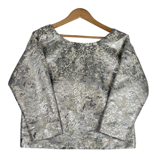Revolve Line & Dot women's metallic silver top with bow, size‎ Medium, holiday - Picture 1 of 11